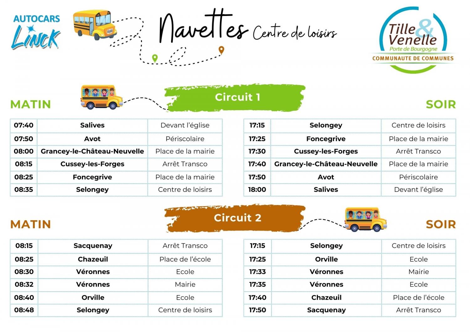 Horaires navettes Centre de Loisirs